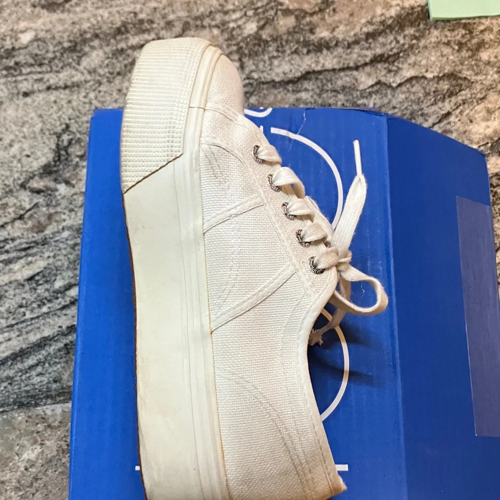 Superga White Platform Lace-Up Sneakers